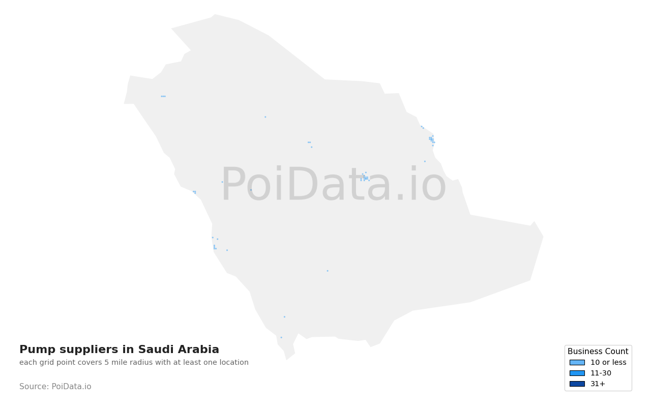 Pump supplier density map for Saudi Arabia