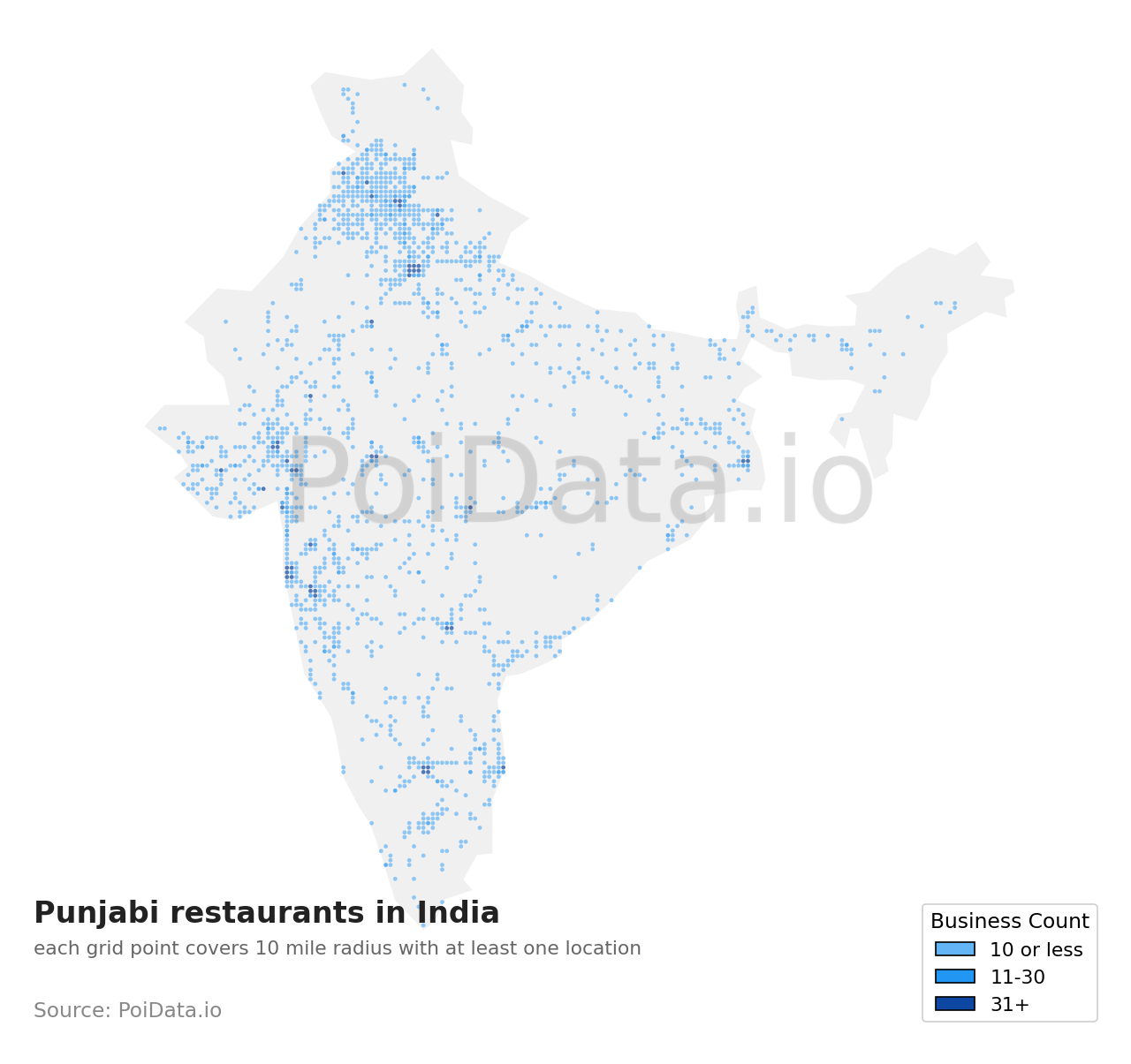 Punjabi restaurant density map for India