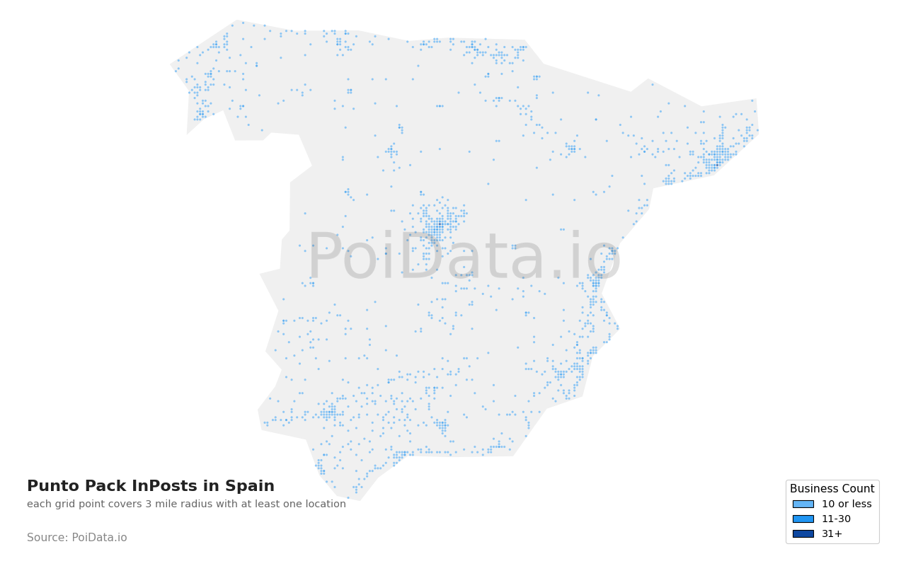 Punto Pack InPost density map for Spain