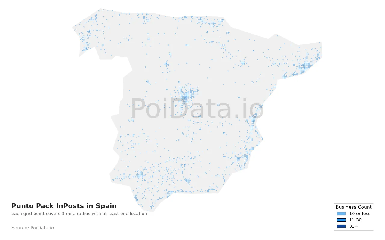 Punto Pack InPost density map for Spain