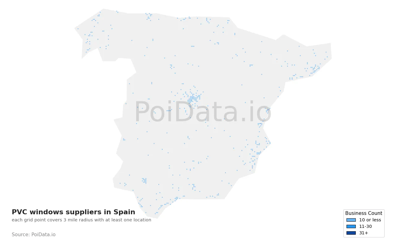 PVC windows supplier density map for Spain