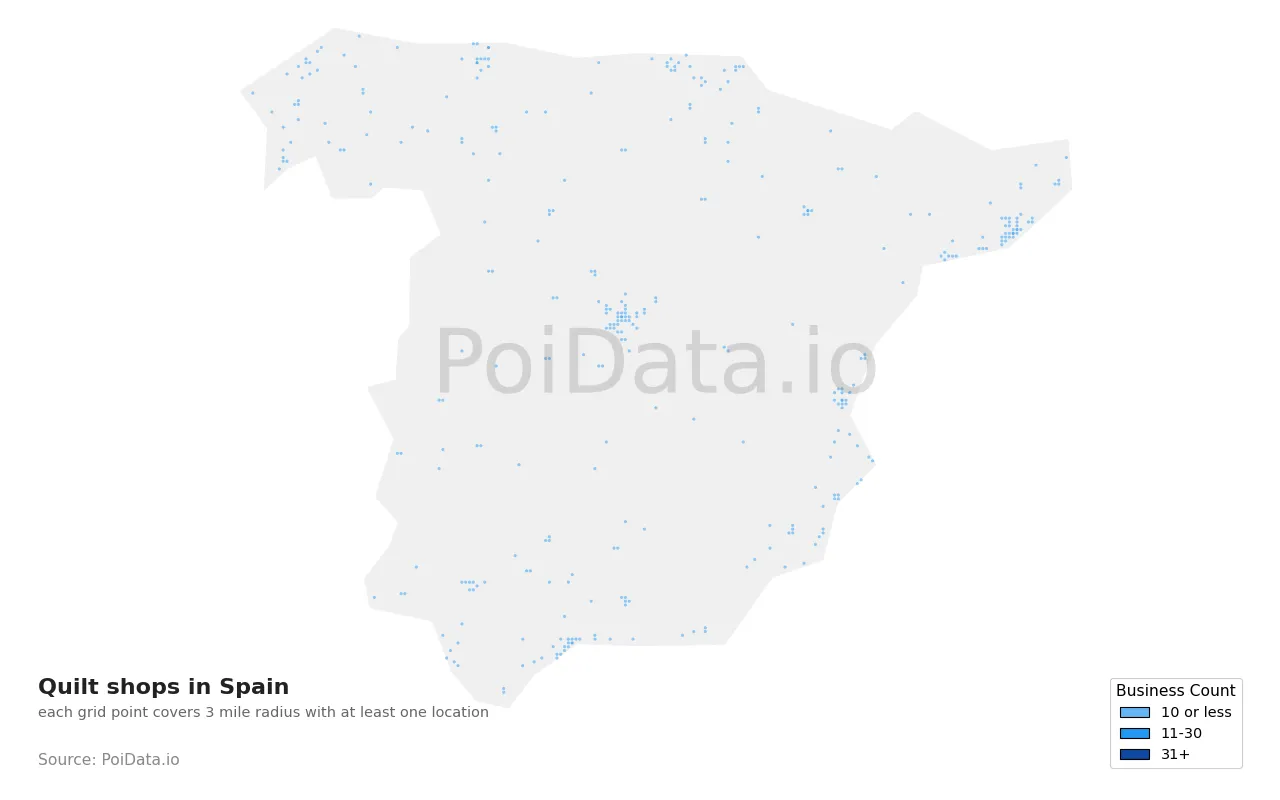 Quilt shop density map for Spain