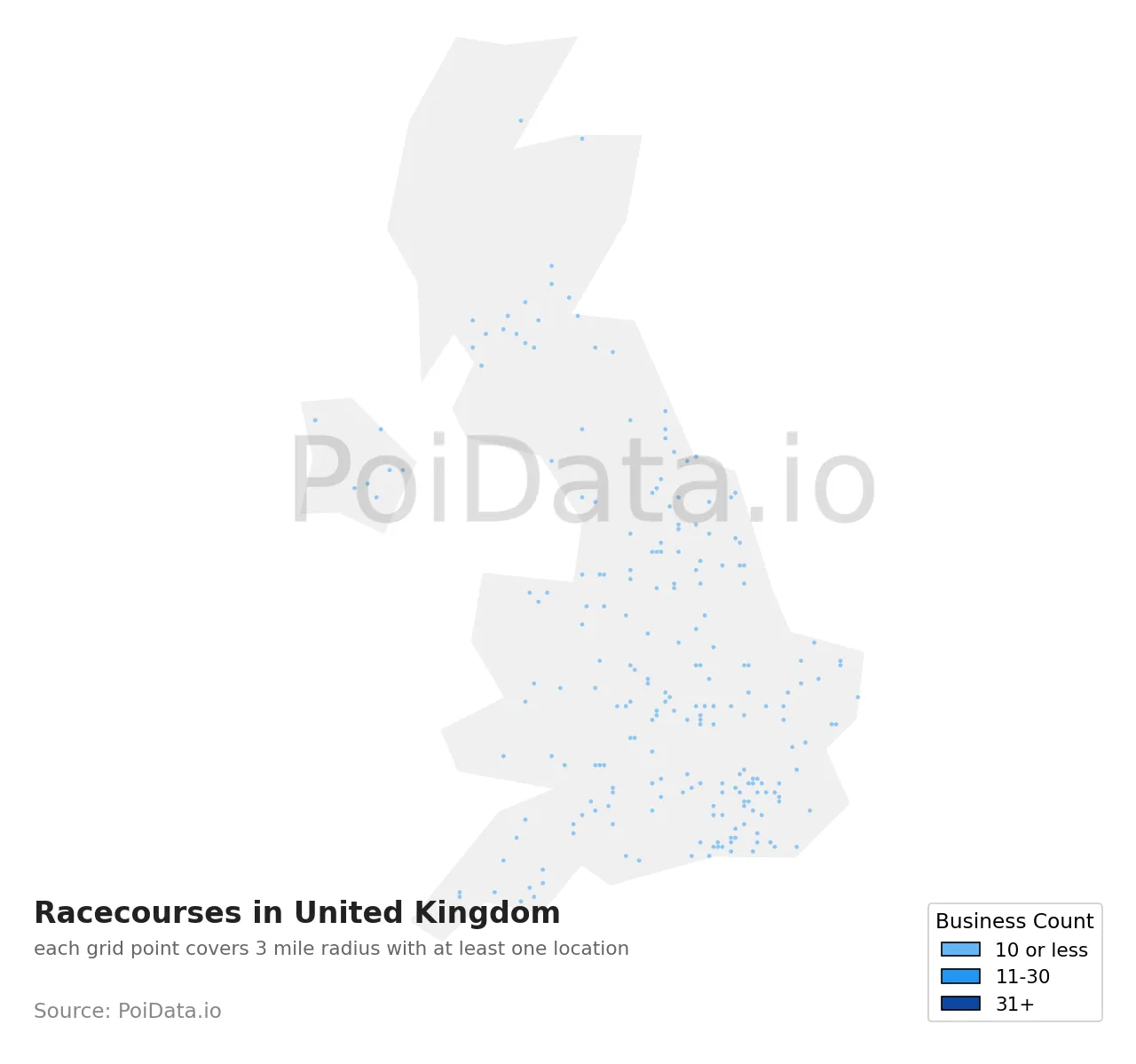 Racecourse density map for United Kingdom