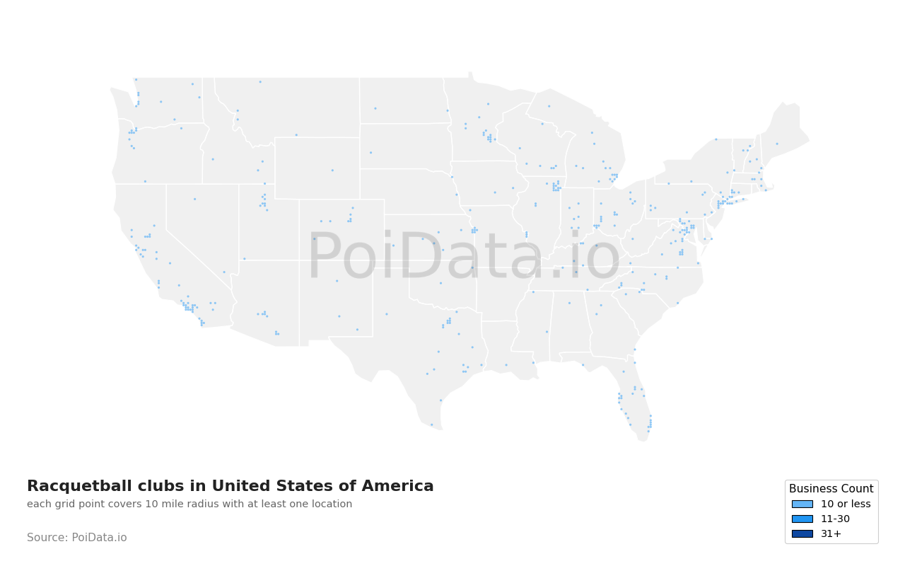 Racquetball club density map for Maryland, United States