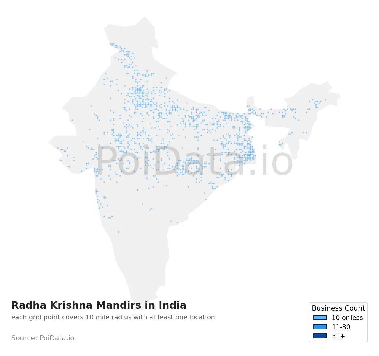 Radha Krishna Mandir density map for India