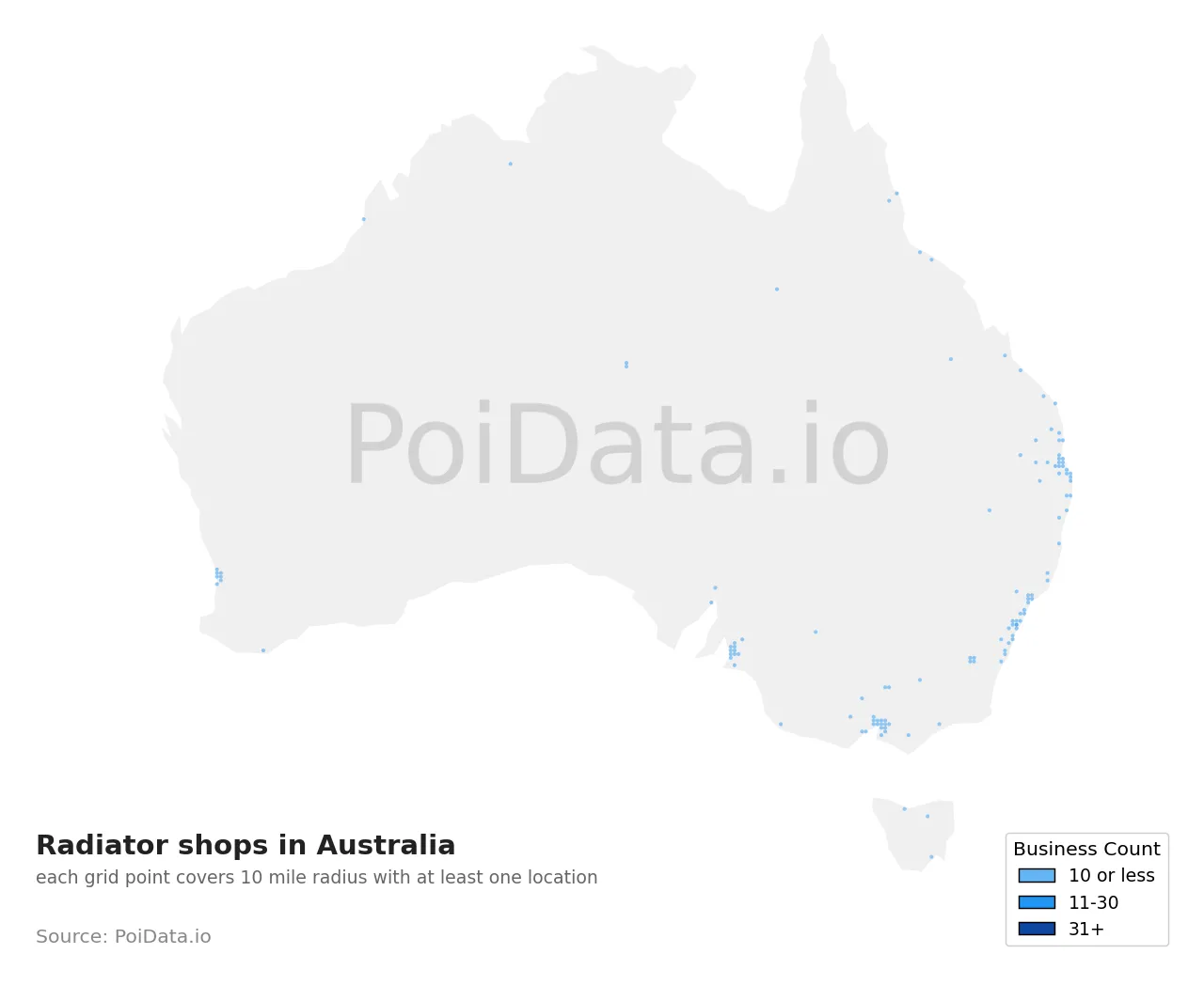Radiator shop density map for Australia