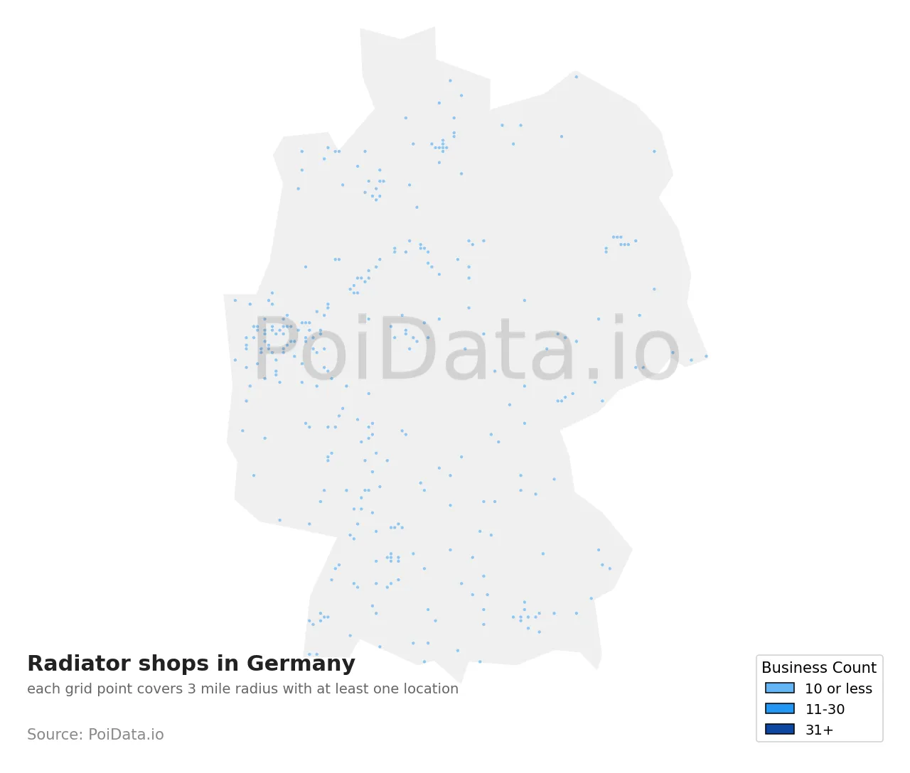 Radiator shop density map for Germany