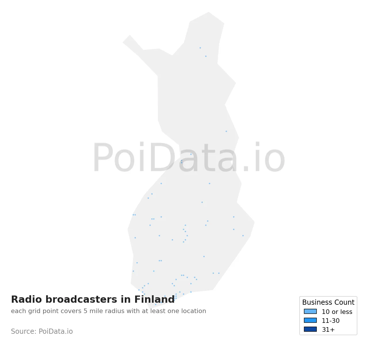Radio broadcaster density map for Finland