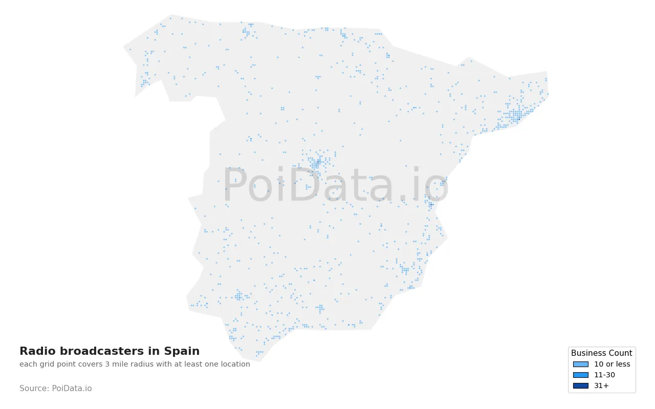 Radio broadcaster density map for Spain