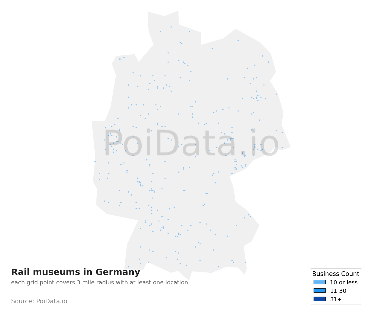 Rail museum density map for Germany
