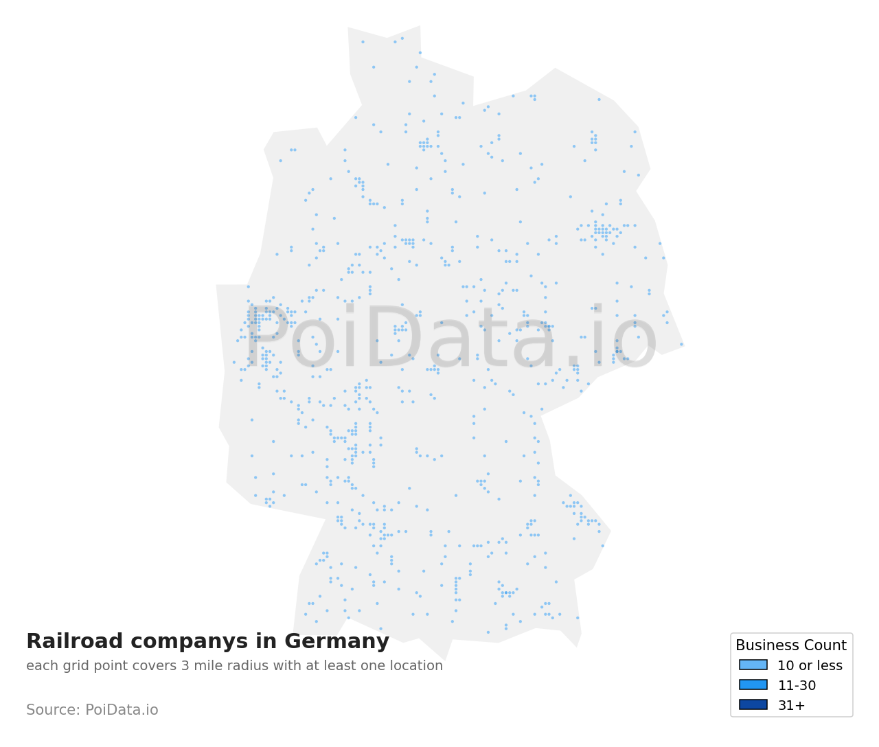 Railroad company density map for Germany