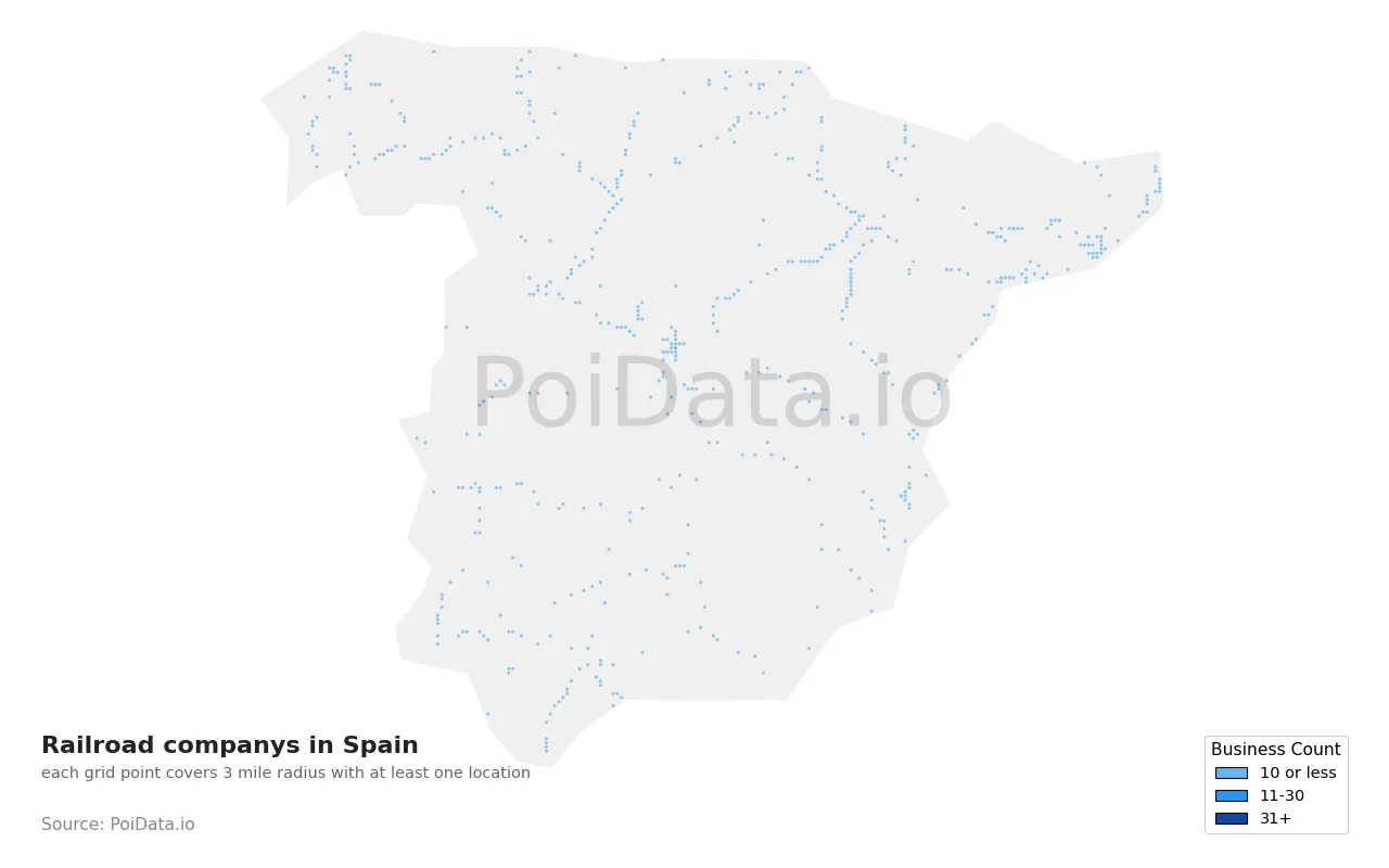 Railroad company density map for Spain