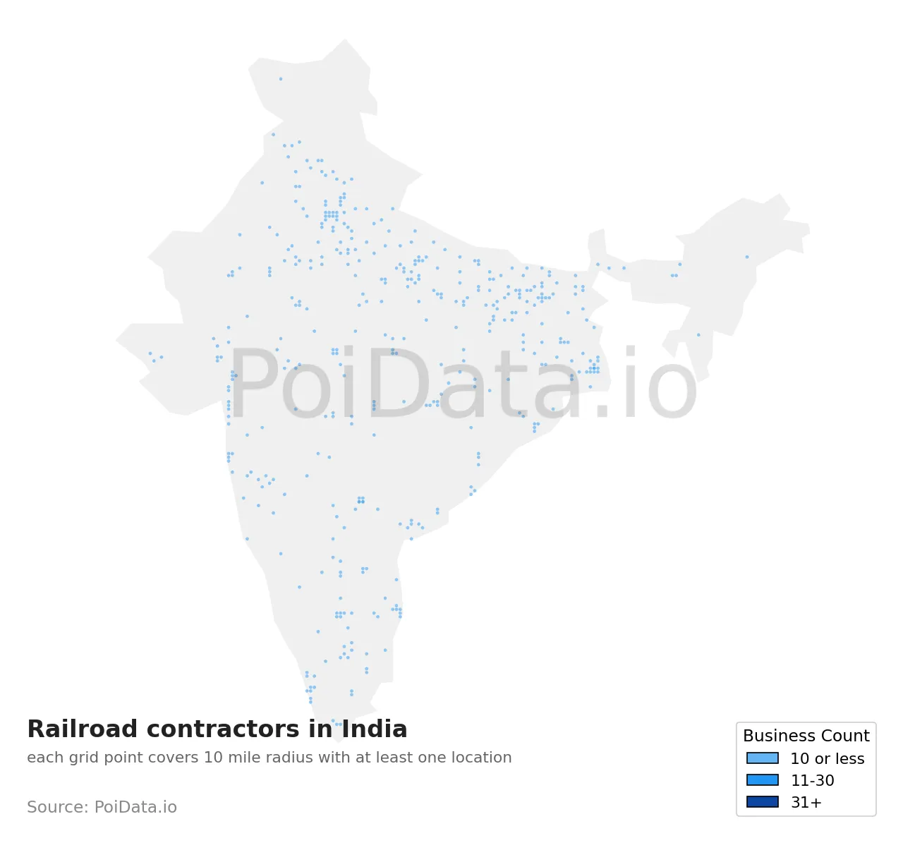 Railroad contractor density map for India