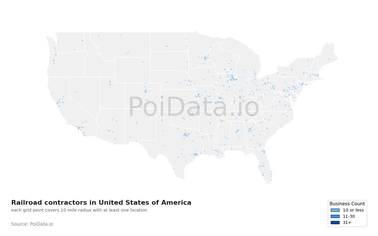 Railroad contractor density map for Ohio, United States