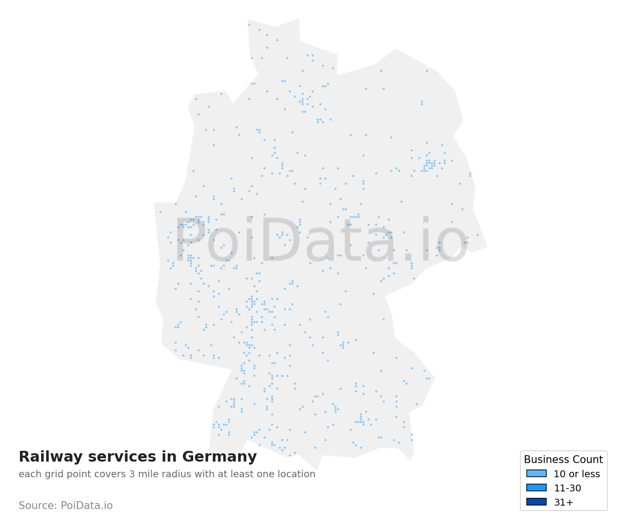 Railway services density map for Germany
