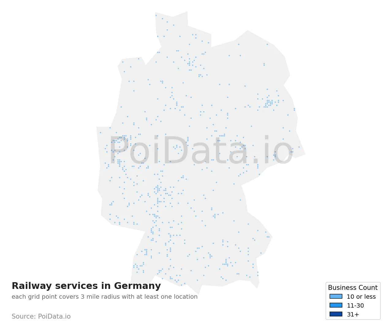 Railway services density map for Germany