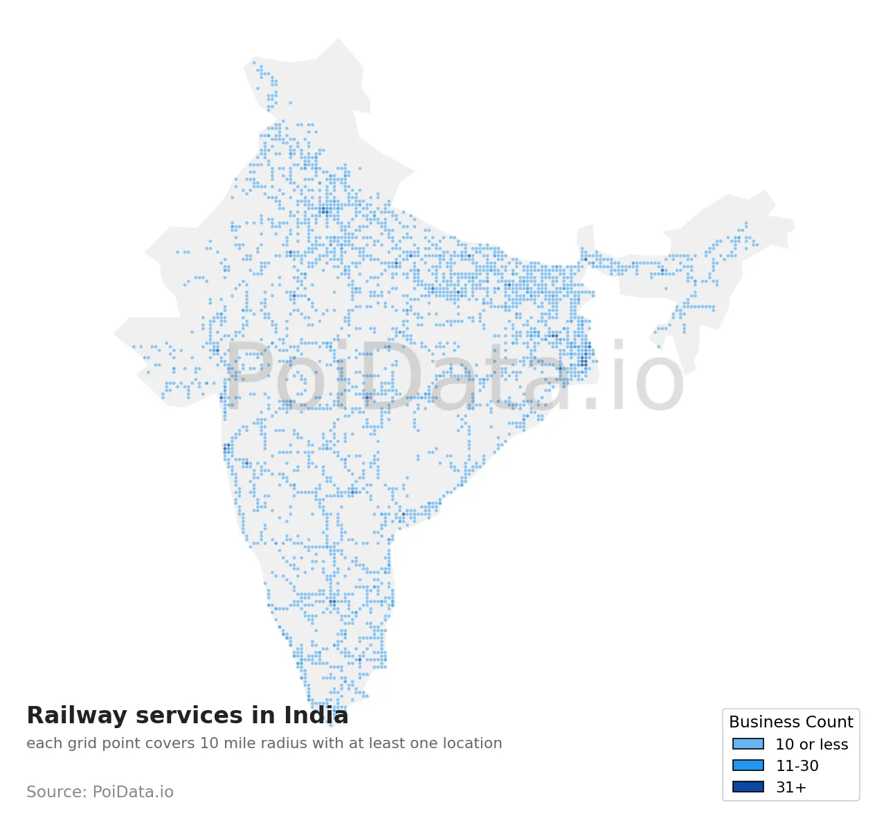 Railway services density map for India