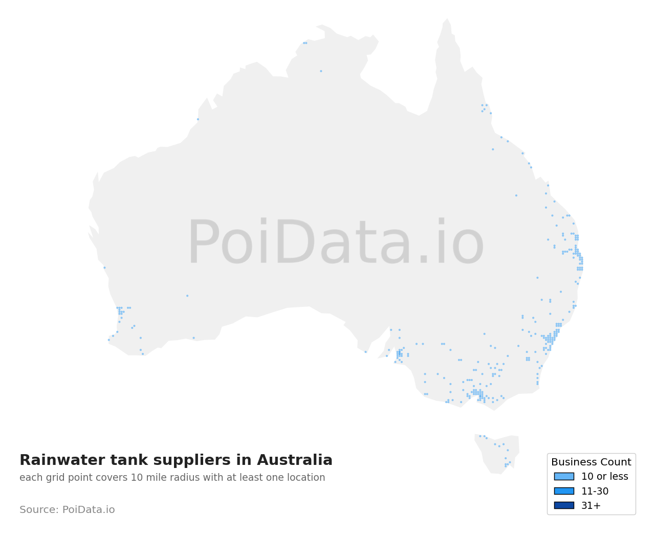 Rainwater tank supplier density map for Australia