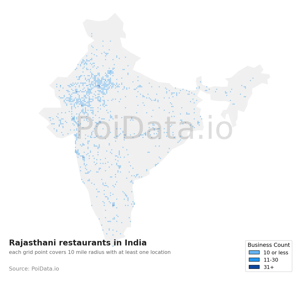 Rajasthani restaurant density map for India