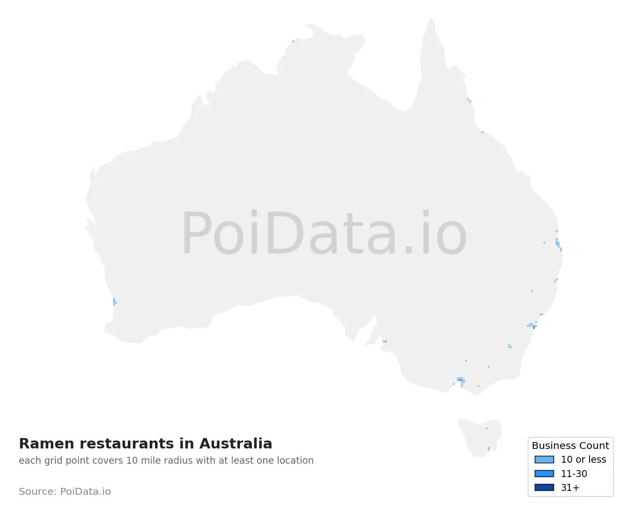 Ramen restaurant density map for Australia
