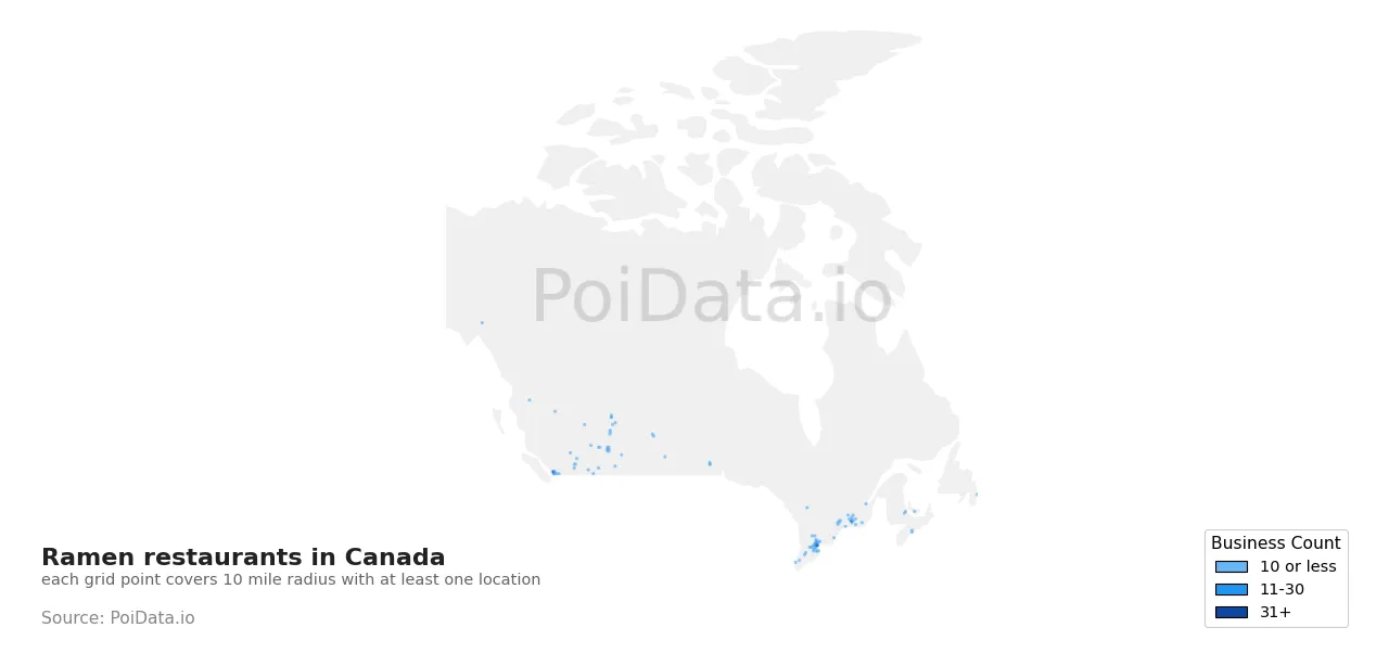 Ramen restaurant density map for Canada