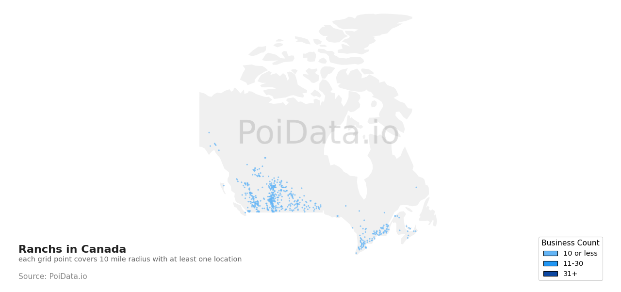 Ranch density map for Alberta, Canada