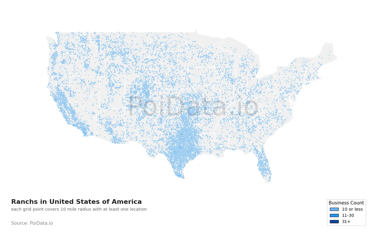 Ranch density map for United States