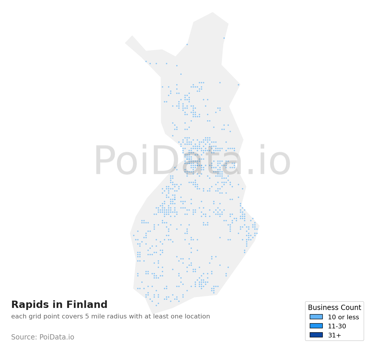 Rapids density map for Finland