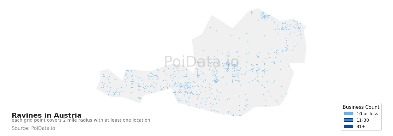 Ravine density map for Austria