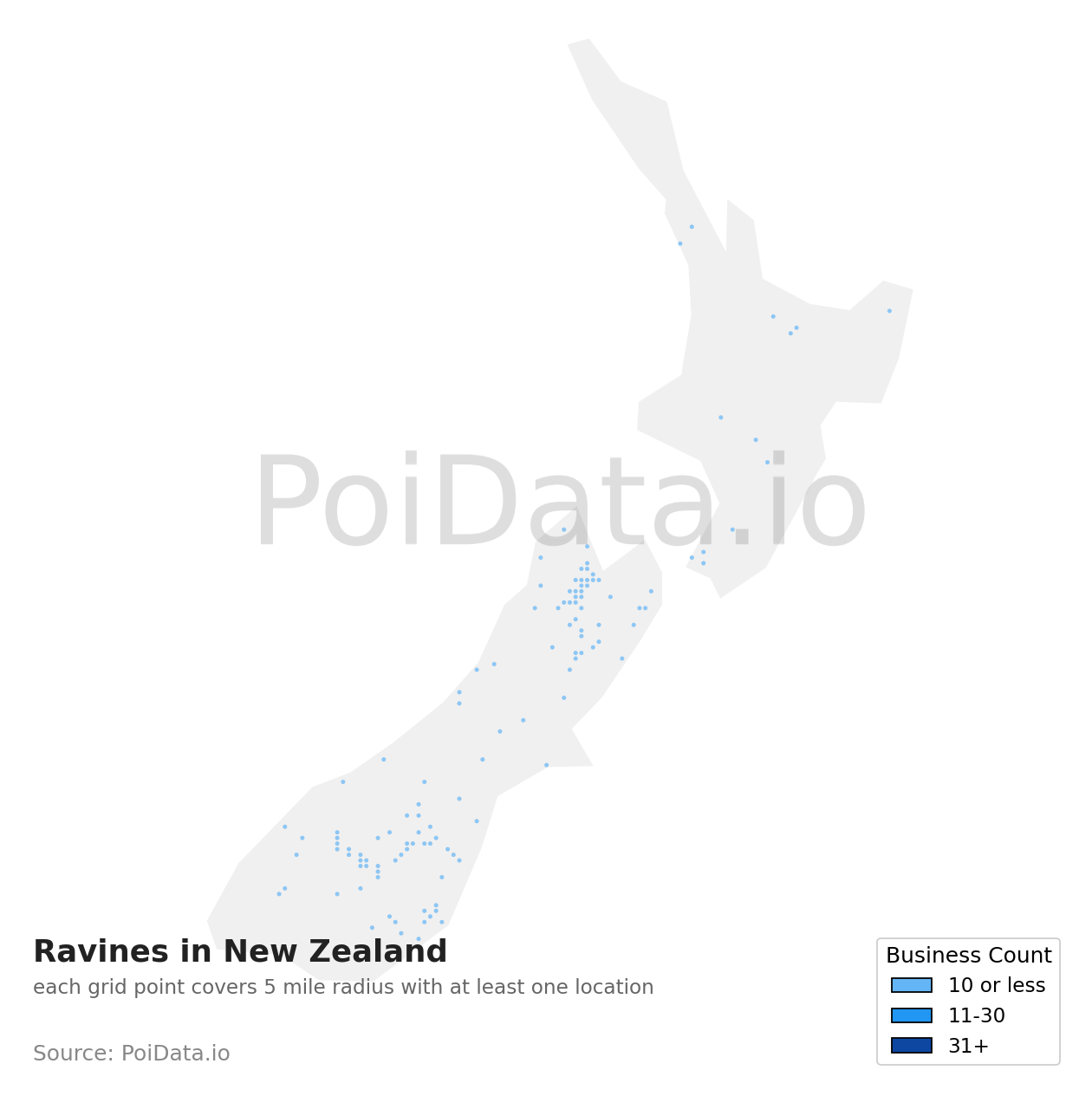 Ravine density map for New Zealand