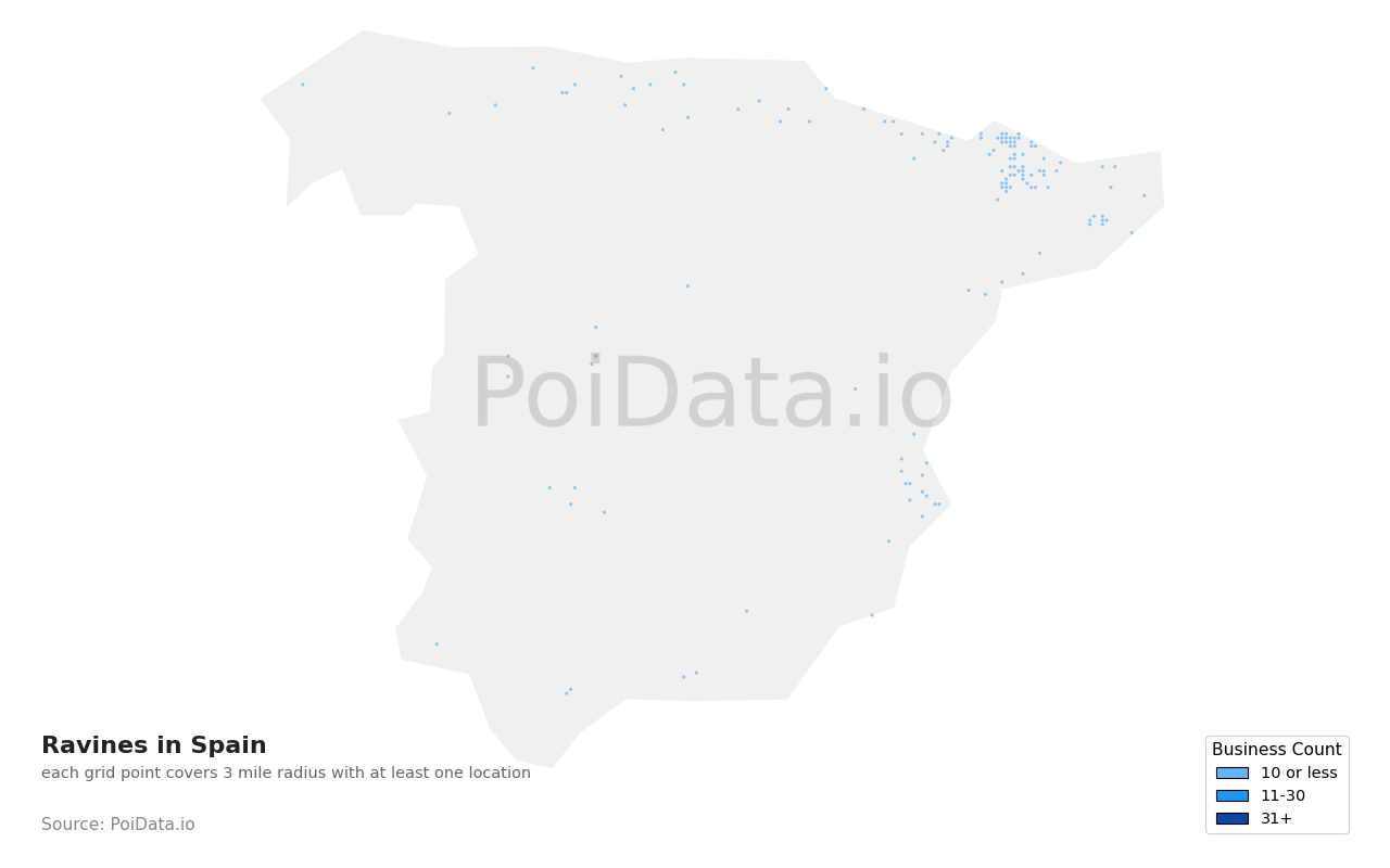 Ravine density map for Spain