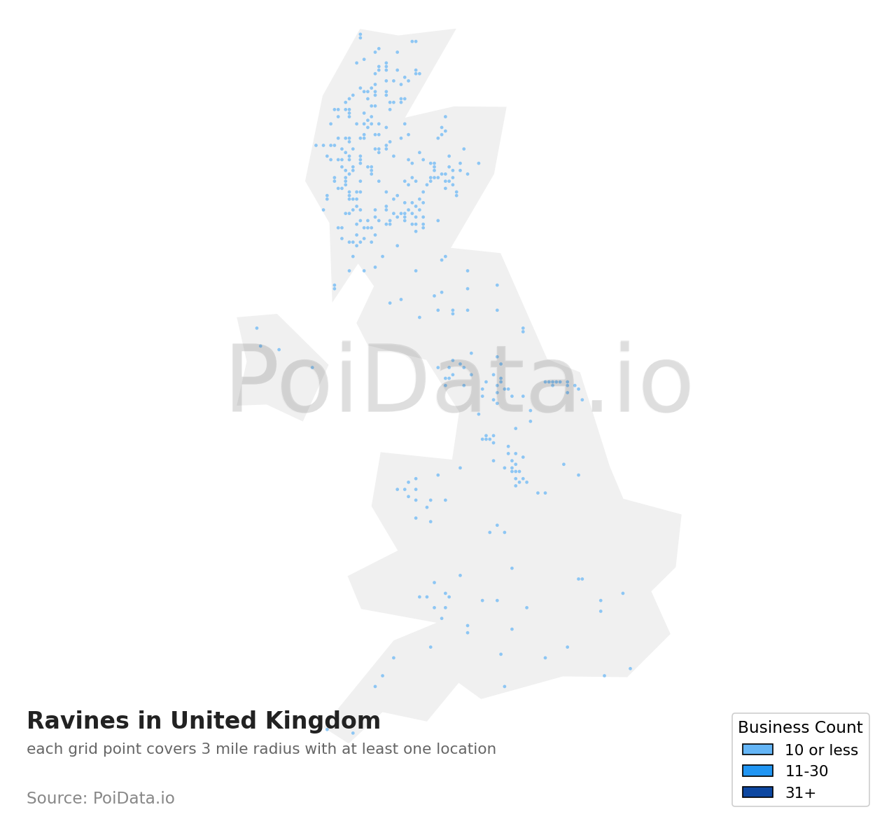 Ravine density map for United Kingdom