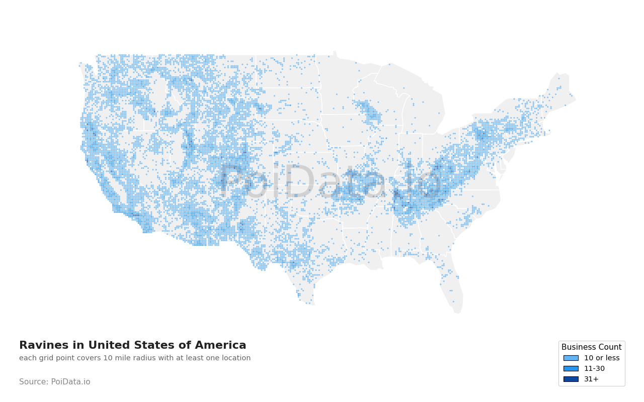 Ravine density map for United States
