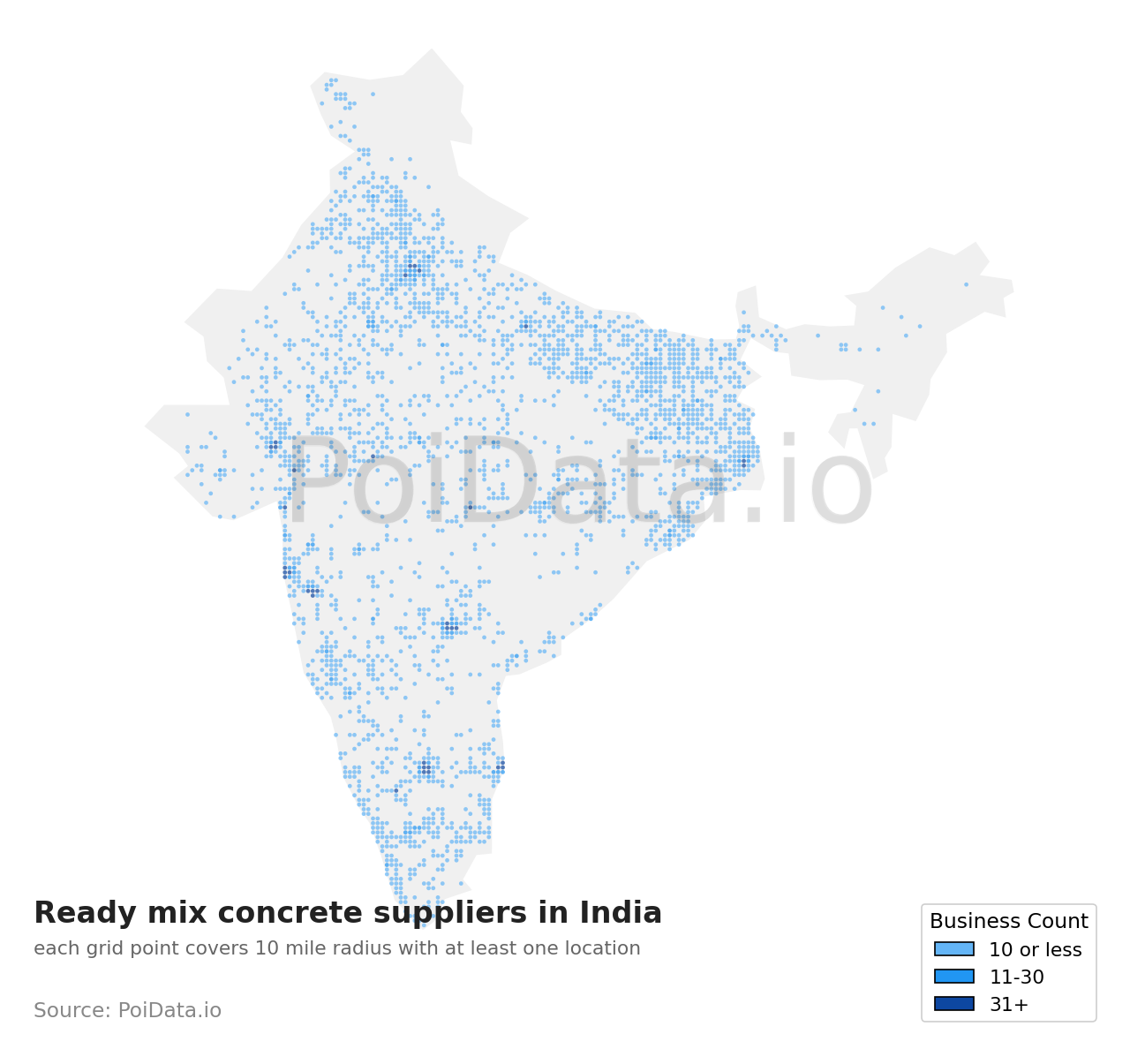 Ready mix concrete supplier density map for India