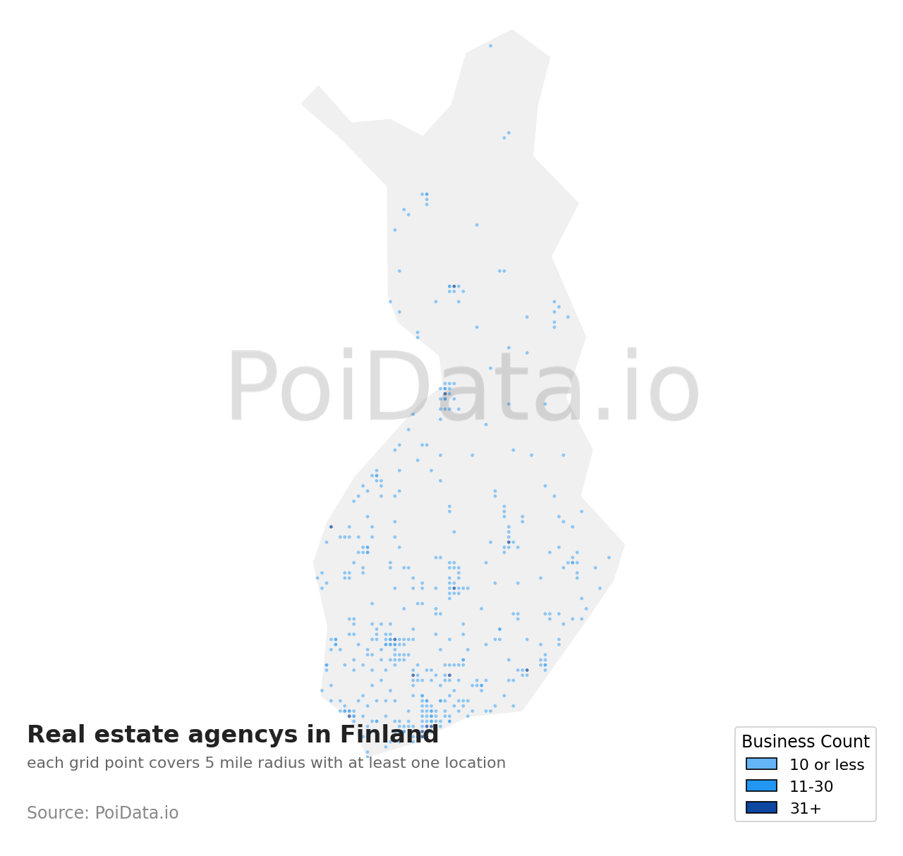 Real estate agency density map for Finland