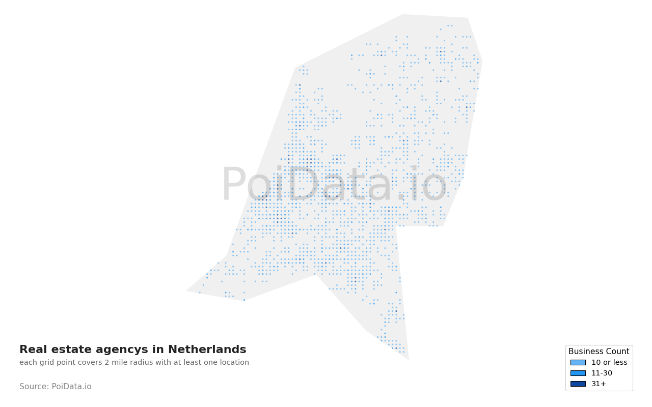 Real estate agency density map for Netherlands