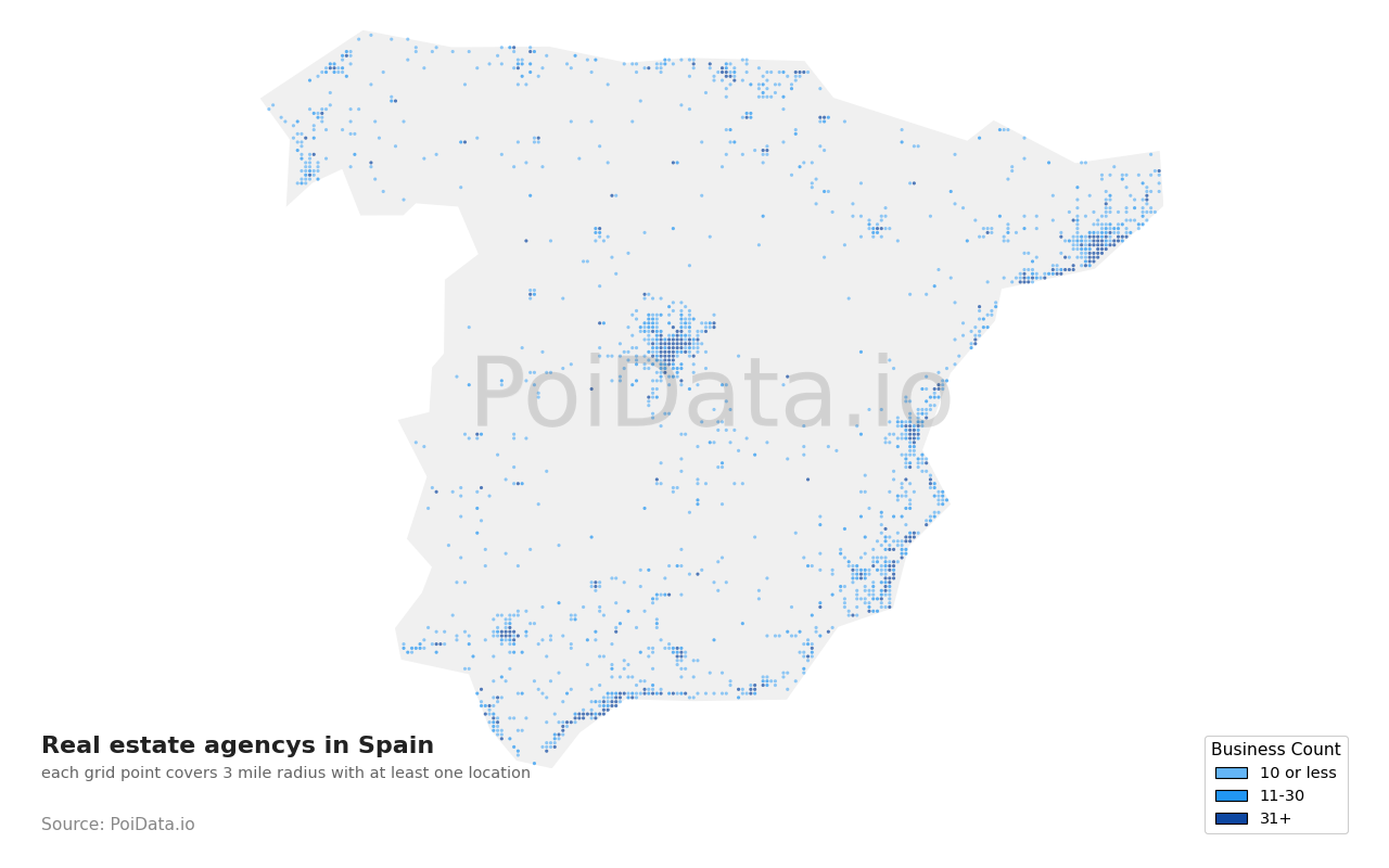 Real estate agency density map for Spain