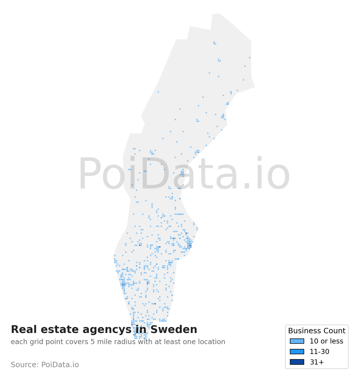 Real estate agency density map for Sweden