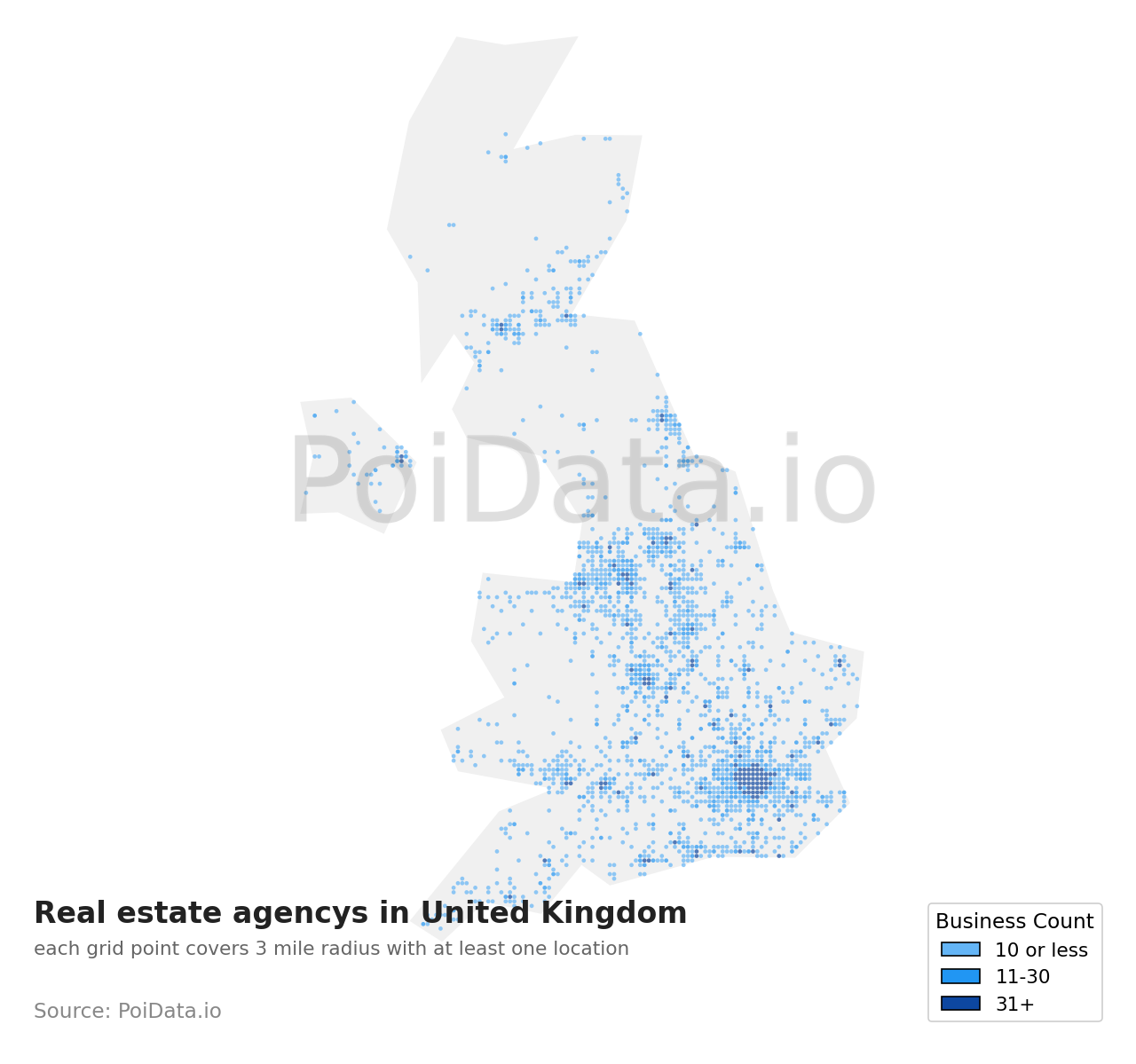 Real estate agency density map for United Kingdom