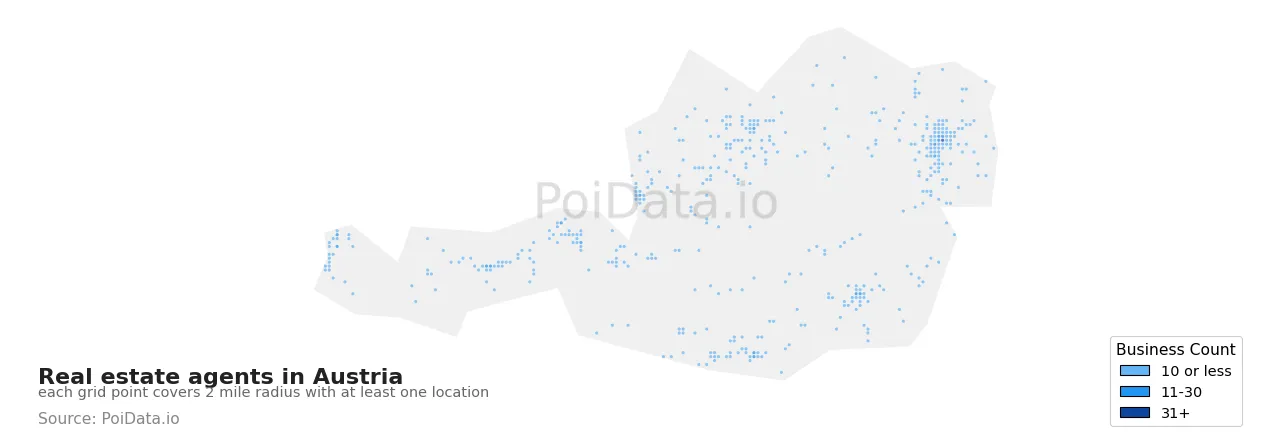 Real estate agent density map for Austria