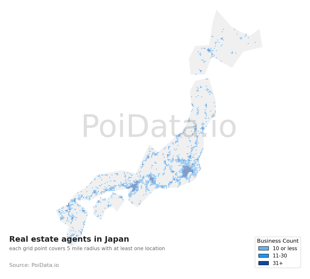 Real estate agent density map for Japan