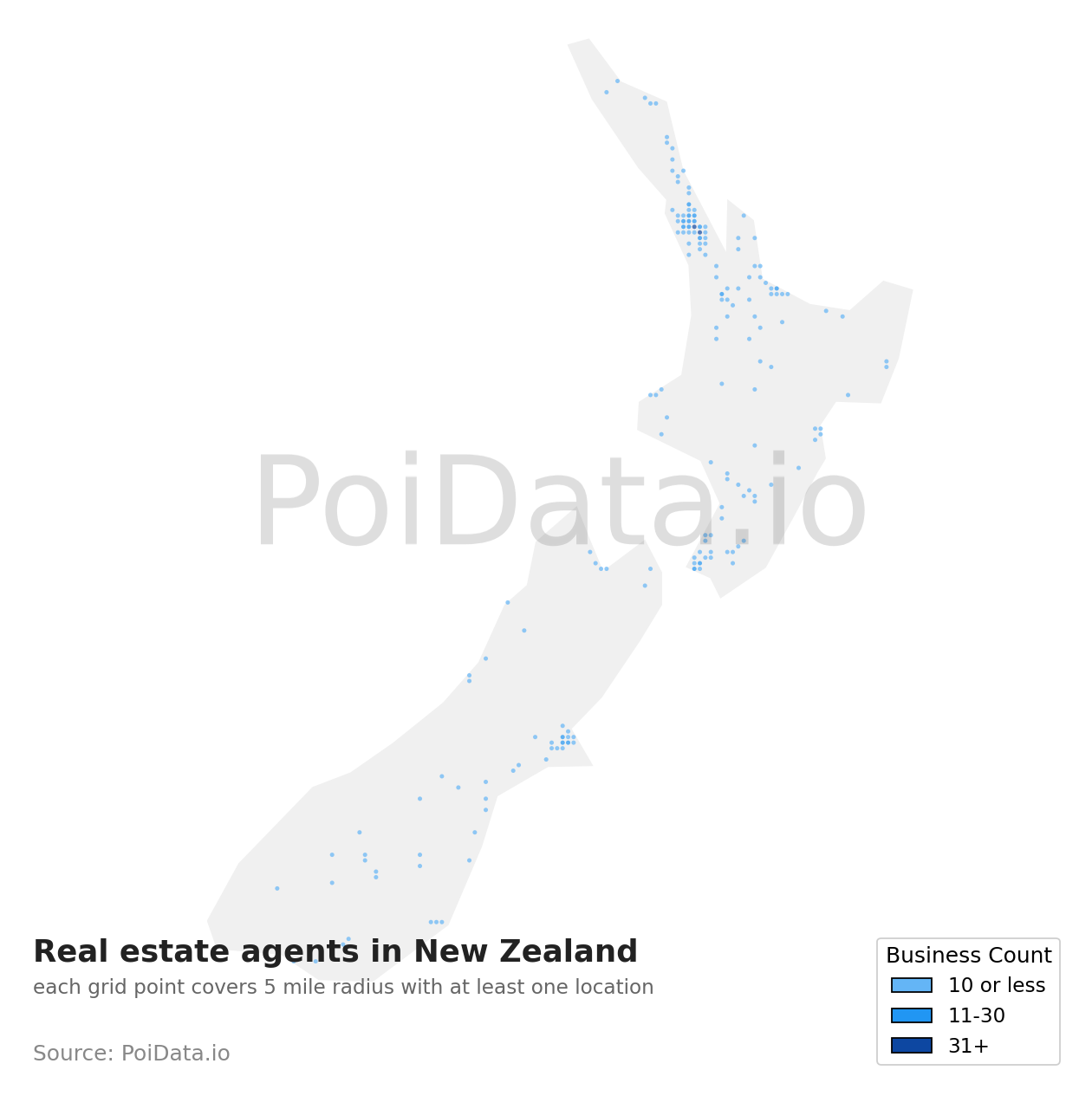Real estate agent density map for New Zealand
