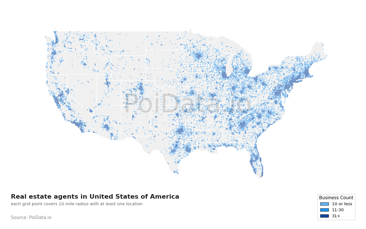 Real estate agent density map for United States