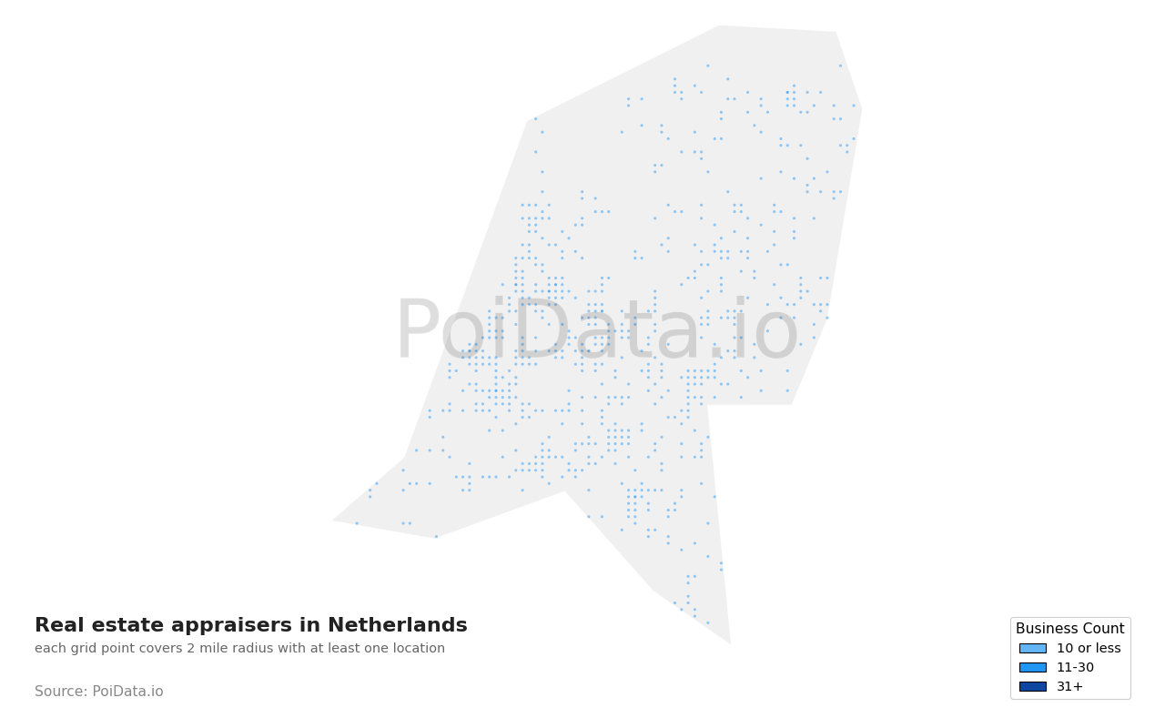 Real estate appraiser density map for Netherlands
