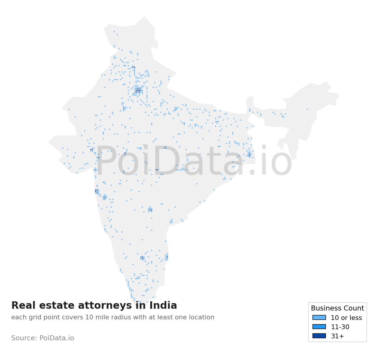 Real estate attorney density map for India