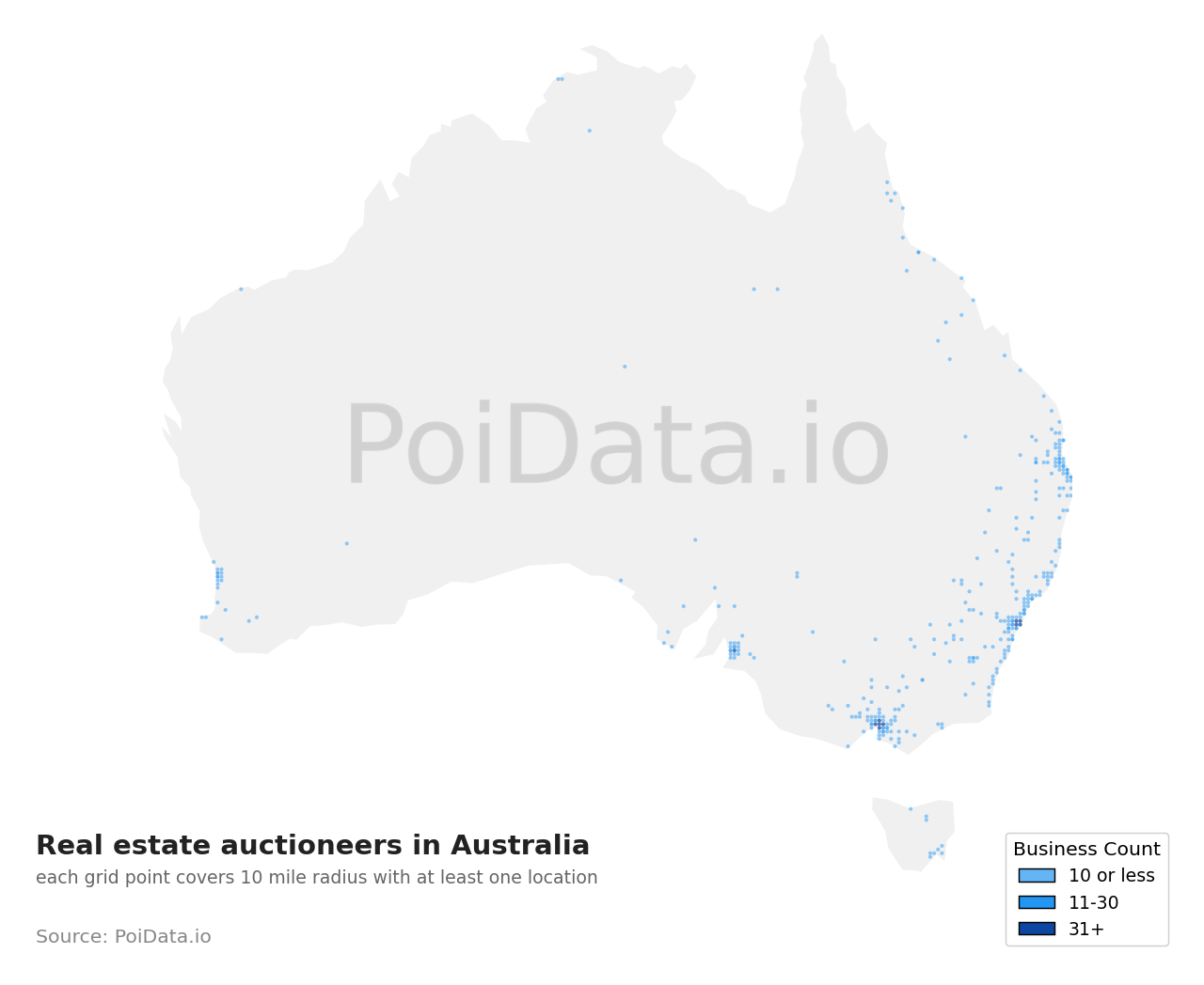 Real estate auctioneer density map for Western Australia, Australia