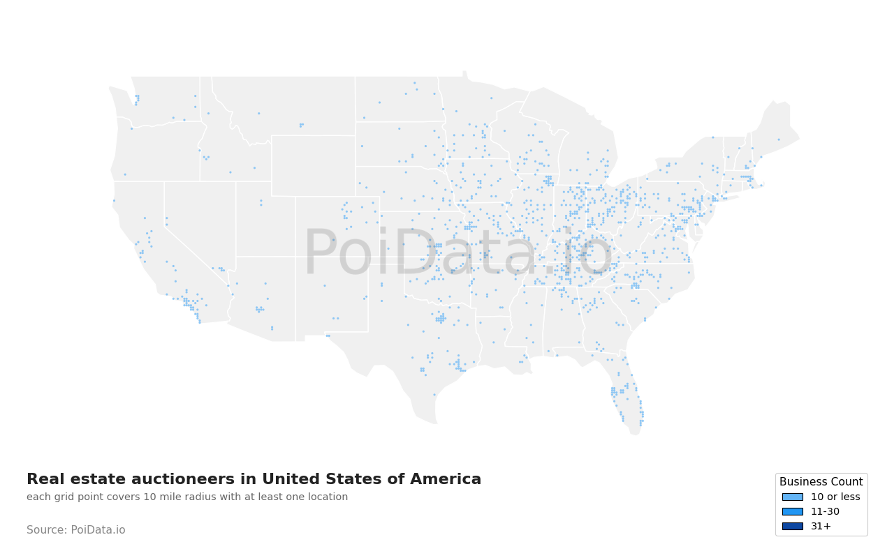 Real estate auctioneer density map for Ohio, United States