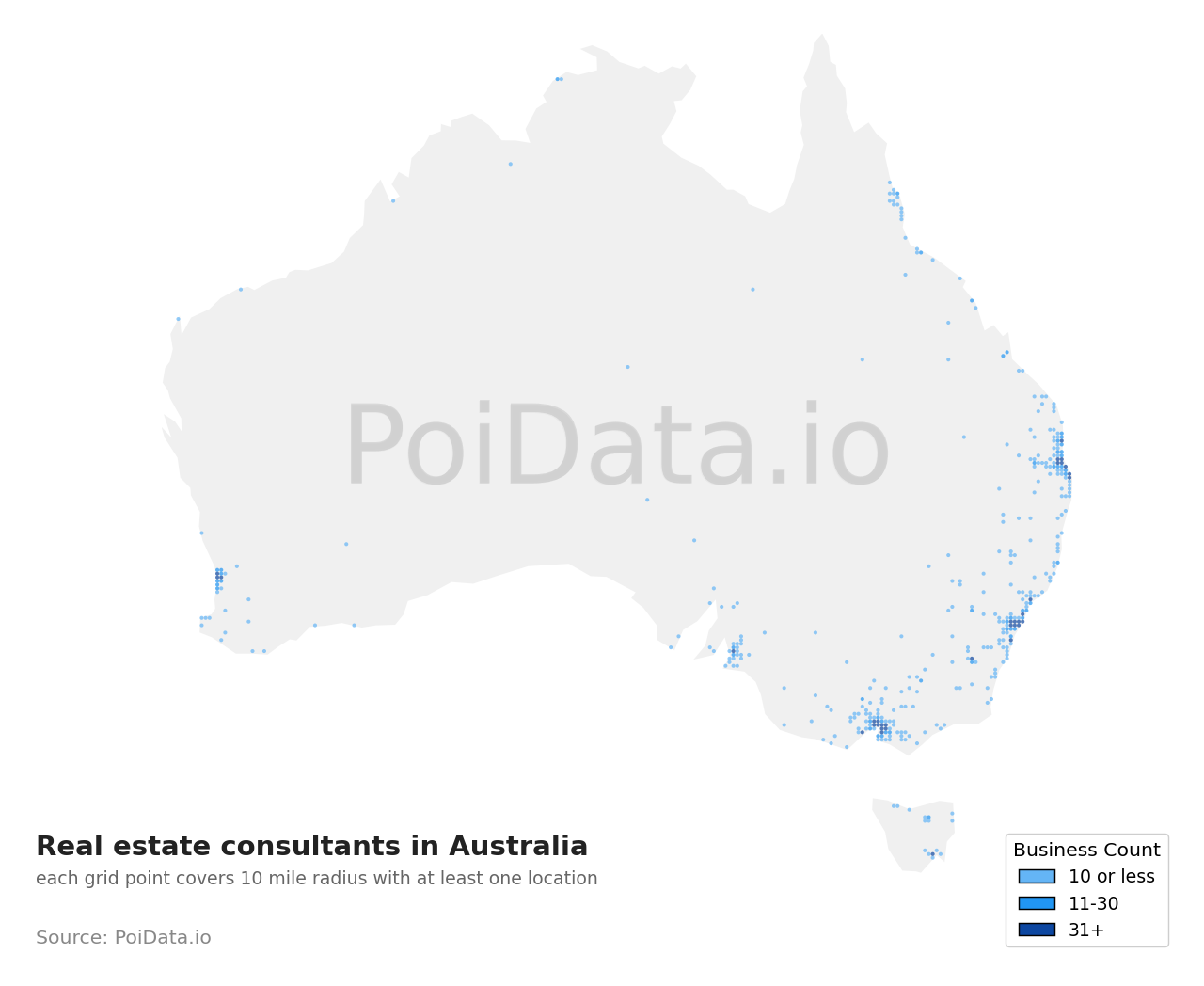 Real estate consultant density map for Australia