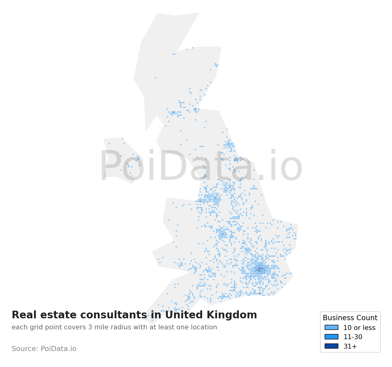 Real estate consultant density map for United Kingdom