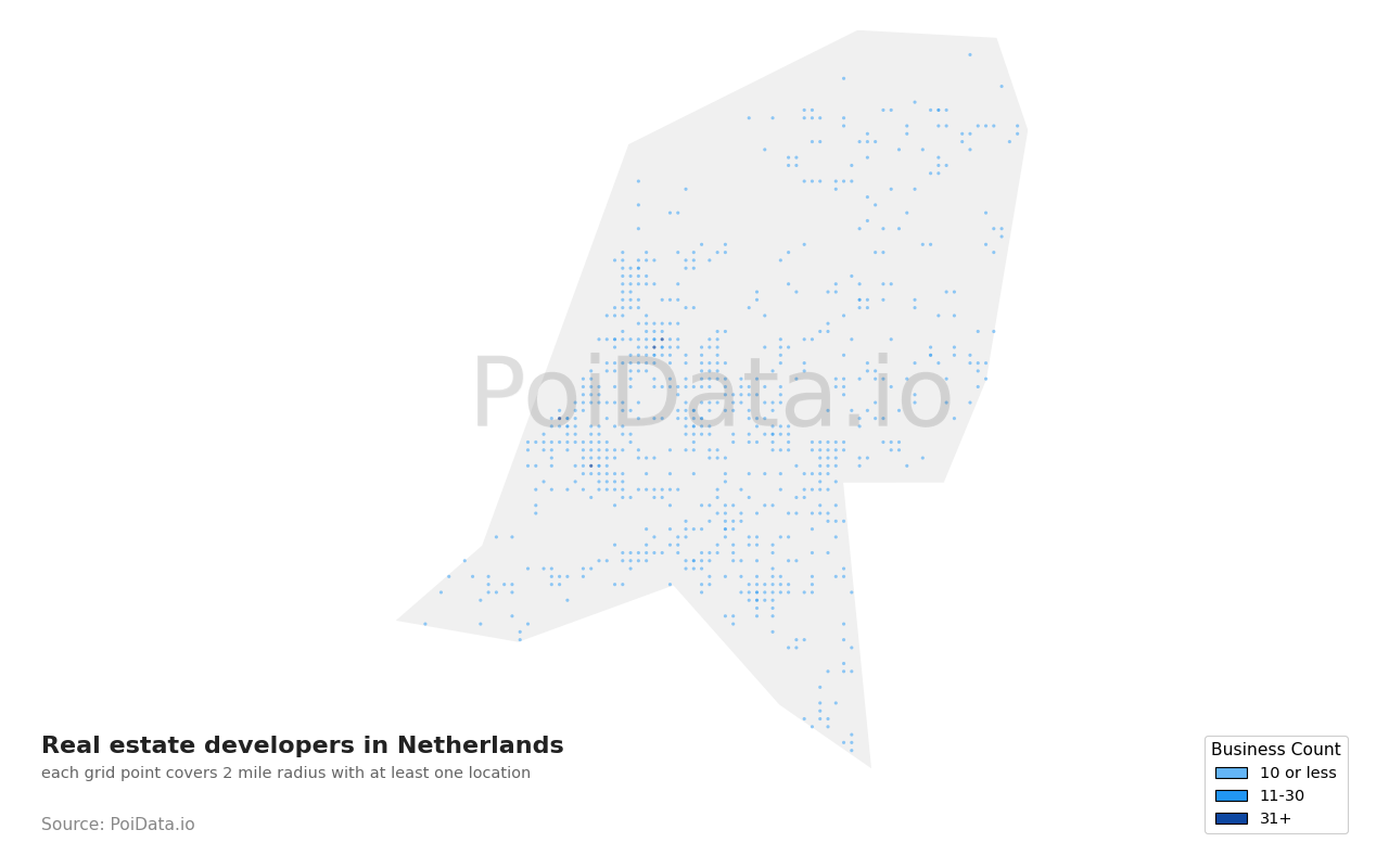 Real estate developer density map for Netherlands
